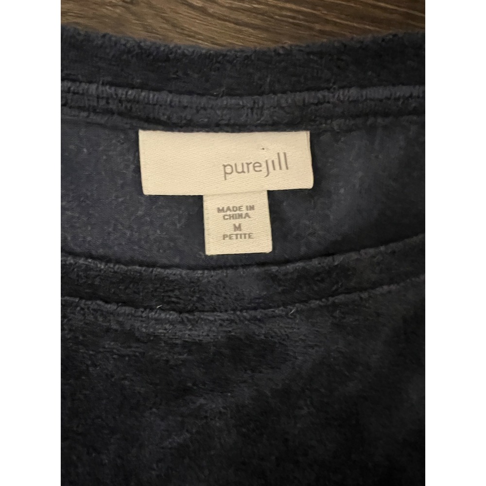 Pure Jill Petite Medium Blue Velour Tunic Top Long Sleeve Casual - Picture 2 of 3